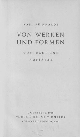 Von Werken und Formen : Vorträge und Aufsätze