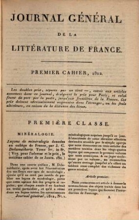 Journal général de la littérature de France : ou indicateur bibliographique et raisonné des livres nouveaux en tous genres, suivi d'un bulletin de la littérature étrangère. 15. 1812