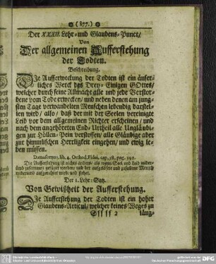 Der XXXII. Lehr- und Glaubens-Punct. Von Der allgemeinen Aufferstehung der Todten