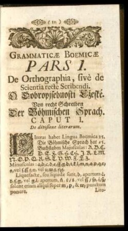 Pars I. De Orthographia, sivè de Scientia recete Scribendi