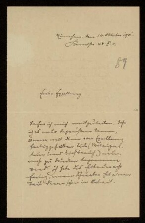 89: Brief von Karl von Unzer an Gottlieb Planck, München, 14.10.1901