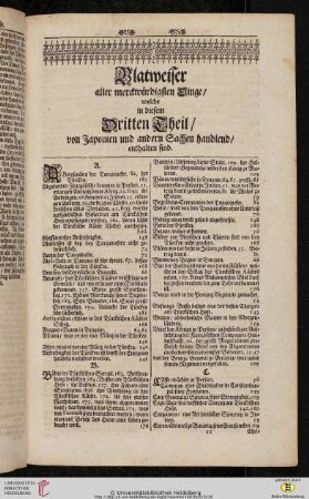 Blatweiser aller merkwuerdigsten Dinge/ welche in diesem Dritten Theil/ von Japonien und andern Sachen handlend/ enthalten sind.
