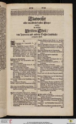 Blatweiser aller merkwuerdigsten Dinge/ welche in diesem Dritten Theil/ von Japonien und andern Sachen handlend/ enthalten sind.