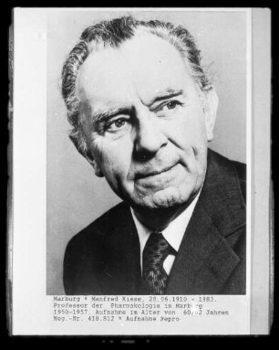 Manfred Kiese (1910-1983), 1950-1957 Professor der Medizin in Marburg