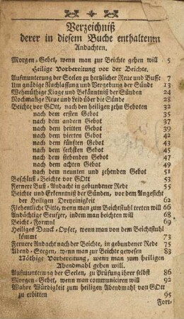 Verzeichniß derer in diesem Buche enthaltenen Andachten.