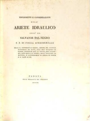 Esperimenti e considerazioni sull'ariete idraulico