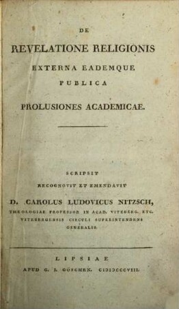 De revelatione religionis externa eademque publica prolusiones academicae