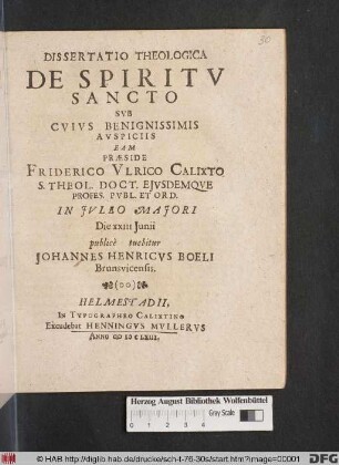 Dissertatio Theologica De Spiritu Sancto