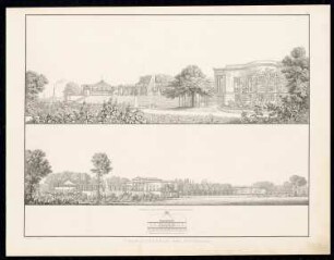 Schloss Charlottenhof, Potsdam: Perspektivische Ansichten (aus: Sammlung Architektonischer Entwürfe, Berlin 1858)
