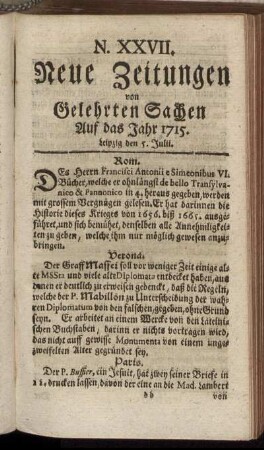 N. XXVII. Leipzig, den 5. Julii. - N. XXXI. Leipzig, den 31. Julii.