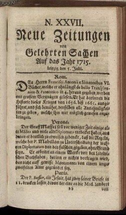N. XXVII. Leipzig, den 5. Julii. - N. XXXI. Leipzig, den 31. Julii.