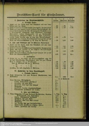 Droschken-Tarif