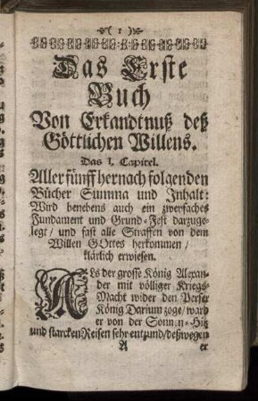 Das Erste Buch Von Erkandtnuß des Göttlichen Willens.