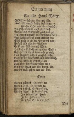 Erinnerung An alle Haus-Väter