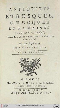 Band 2: Antiquités étrusques, grecques et romaines, Ou les beaux vases étrusques, grecs et romains, et les peinture rendues avec les couleurs qui leur sont propres