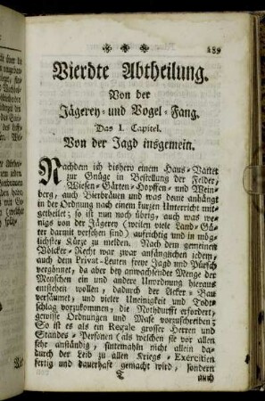 Vierdte Abtheilung. Von der Jägerey- und Vogel-Fang.