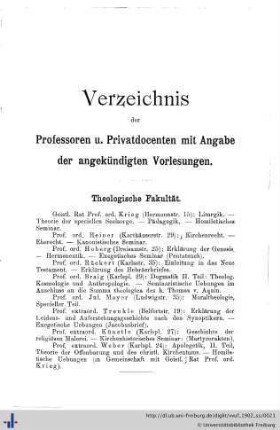 Verzeichnis der Professoren und Privatdocenten.