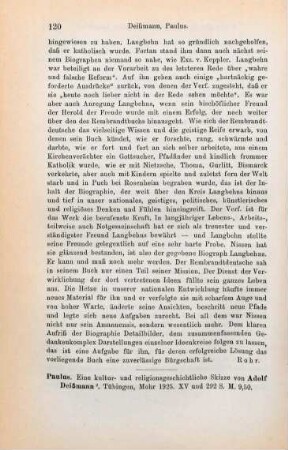 120-121 [Rezension] Deissmann, Adolf, Paulus