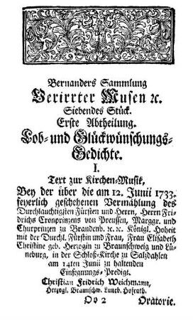 Erste Abtheilung. Lob- und Glückwünschungs-Gedichte.