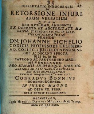 Dissertatio inauguralis de retorsione injuriarum verbalium