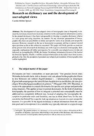 Research on Dictionary Use and the Development of User-Adapted Views