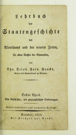 Theil 1: Alte Geschichte, mit geographischen Einleitungen