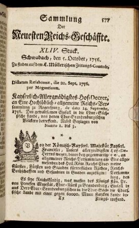 XLIV. Stuck. Schwabach, den 5. October, 1756.
