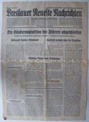 Regionale Tageszeitung "Breslauer Neueste Nachrichten" zur "Röhm-Affäre"