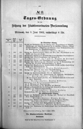 Tages-Ordnung No. 13. (156-169), 09. Juni 1909