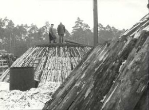 Holzkohlenherstellung in Rietschen : Handwerkstechniken - Kohlen- und Pechbrennerei. Ort: Rěčicy / Rietschen. Köhlerei
