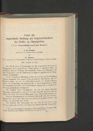 Ueber die magnetische Drehung der Polarisationsebene des Lichtes in Flüssigkeiten.
