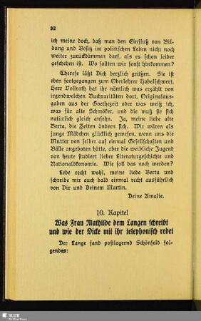 10. Kapitel: Was Frau Mathilde dem Langen schreibt und wie der Dicke mit ihr telephonisch redet