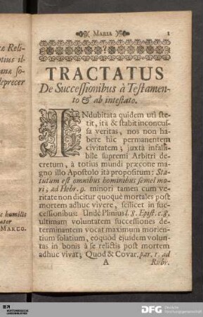 Tractatus De Successionibus à Testamento & ab intestato.