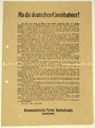Flugblatt der KPD zum Eisenbahnerstreik
