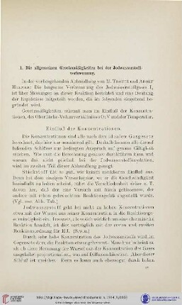 1. Die allgemeinen Gesetzmäßigkeiten bei der Jodwasserstoffverbrennung