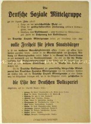 Wahlaufruf der Deutschen Sozialen Mittelgruppe für die Deutsche Volkspartei