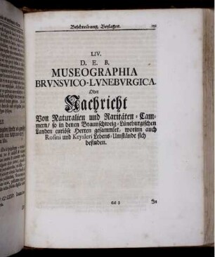 LIV. D. E. B. Museographia Brvnsvico-Lvnebvrgica