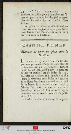 Chapitre Premier. Maniere de lever un plan avec la Boussole