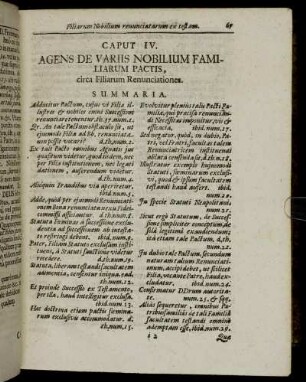 Caput IV. Agens De Variis Nobilium Familiarum Ractis, circa Filiarum Renunciationes.