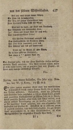 Lyrica von einem Schlesier fürs Jahr 1775.