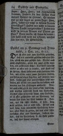 Epistel am 9. Sonntage nach Trinitatis, 1 Cor. 10, 6-11. - Epistel am Sanct Thomas-Tage, Ephes. 1, 3-6.