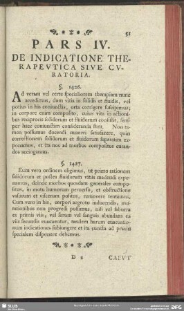 Pars IV. De Indicatione Therapeutica Sive Curatoria