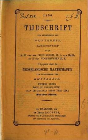 Tijdschrift ter bevordering van nijverheid. 19. 1856 = Reeks 2, Deel 4