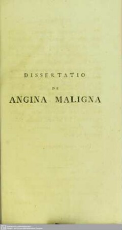 Dissertatio De Angina Maligna