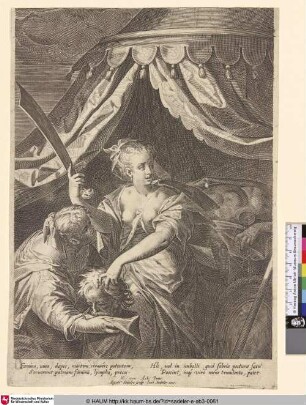 Judith steckt den Kopf von Halofernes in den Sack