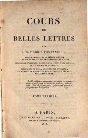 Cours de belles lettres, 1