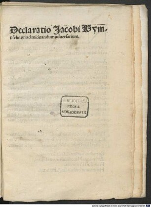 Declaratio Jacobi Wympfelingij ad mitigandum aduersarium