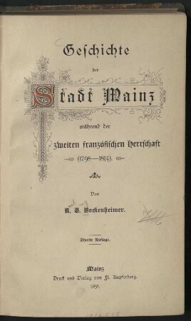Geschichte der Stadt Mainz während der 2. französischen Herrschaft (1798- 1814)