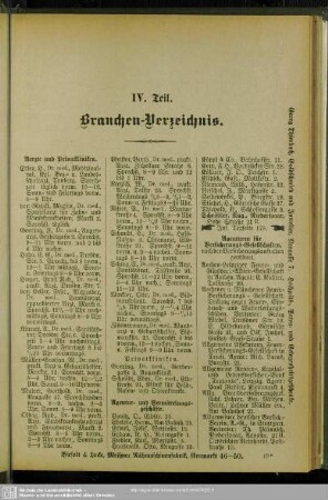 IV. Berufsklassen und Gewerbebetriebe : Branchen-Verzeichnis