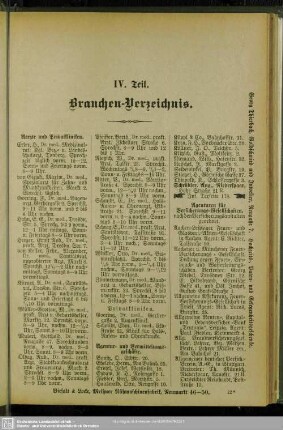 IV. Berufsklassen und Gewerbebetriebe : Branchen-Verzeichnis